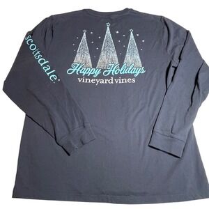 Vineyard Vines Happy Holidays Long Sleeve T Shirt Mens Size L blue gray